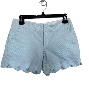 Lilly Pulitzer Buttercup Shorts Sz 0 Aqua Stripes Scalloped Hem Pockets